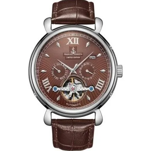 SAMUEL JOSEPH LIMITED EDITION AUTOMATIC DESIGNER BROWN LEATHER STRAP WRISTWATCH