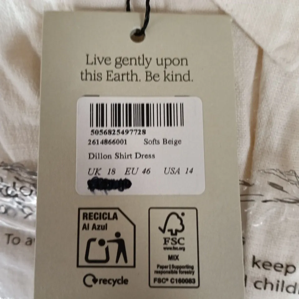 NOBODY'S CHILD DILLON SHIRT DRESS - SOFT BEIGE, UK 18 (EU 46, USA 14)