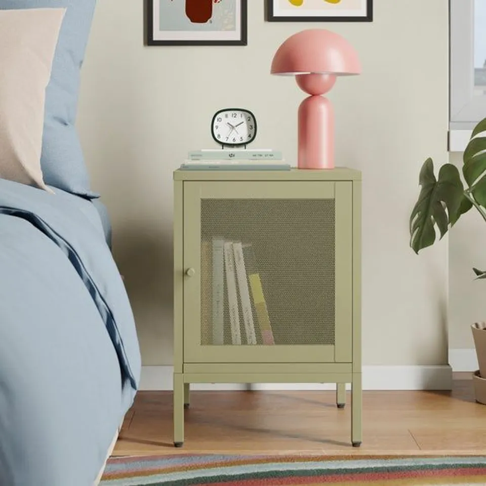 BOXED TALLA METAL BEDSIDE TABLE - SOFT OLIVE (1 BOX)
