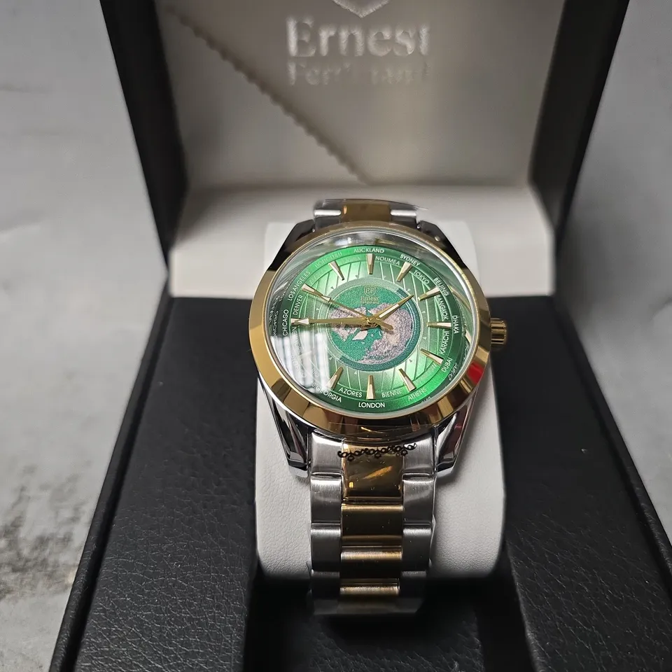ERNEST FERDINAND WATCH – GLOBAL DIAL – STAINLESS STEEL STRAP – 3ATM WATER RESISTANT - GIFT BOX