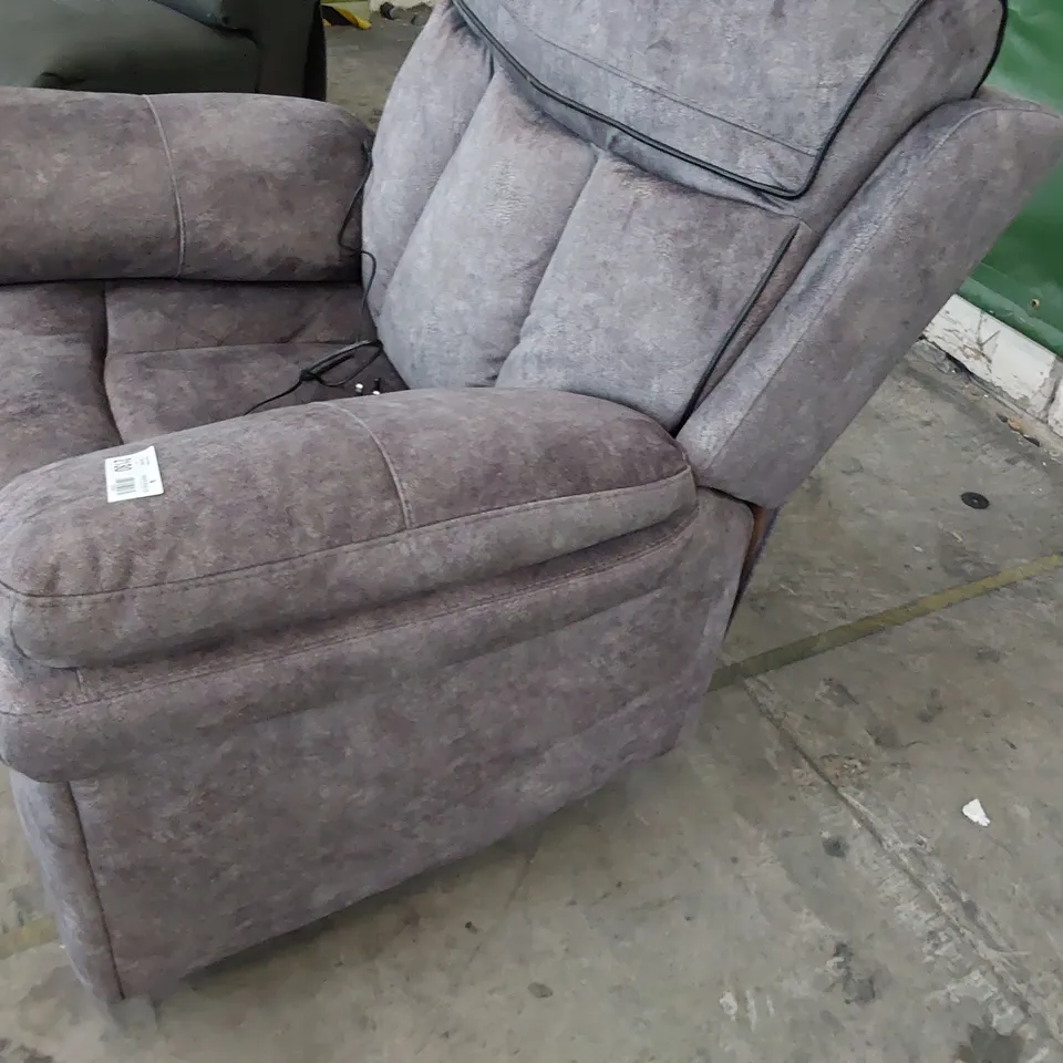 DESIGNER POWER RECLINING EASY CHAIR CHARCOAL LEATHER WITH BLACK PIPING 
