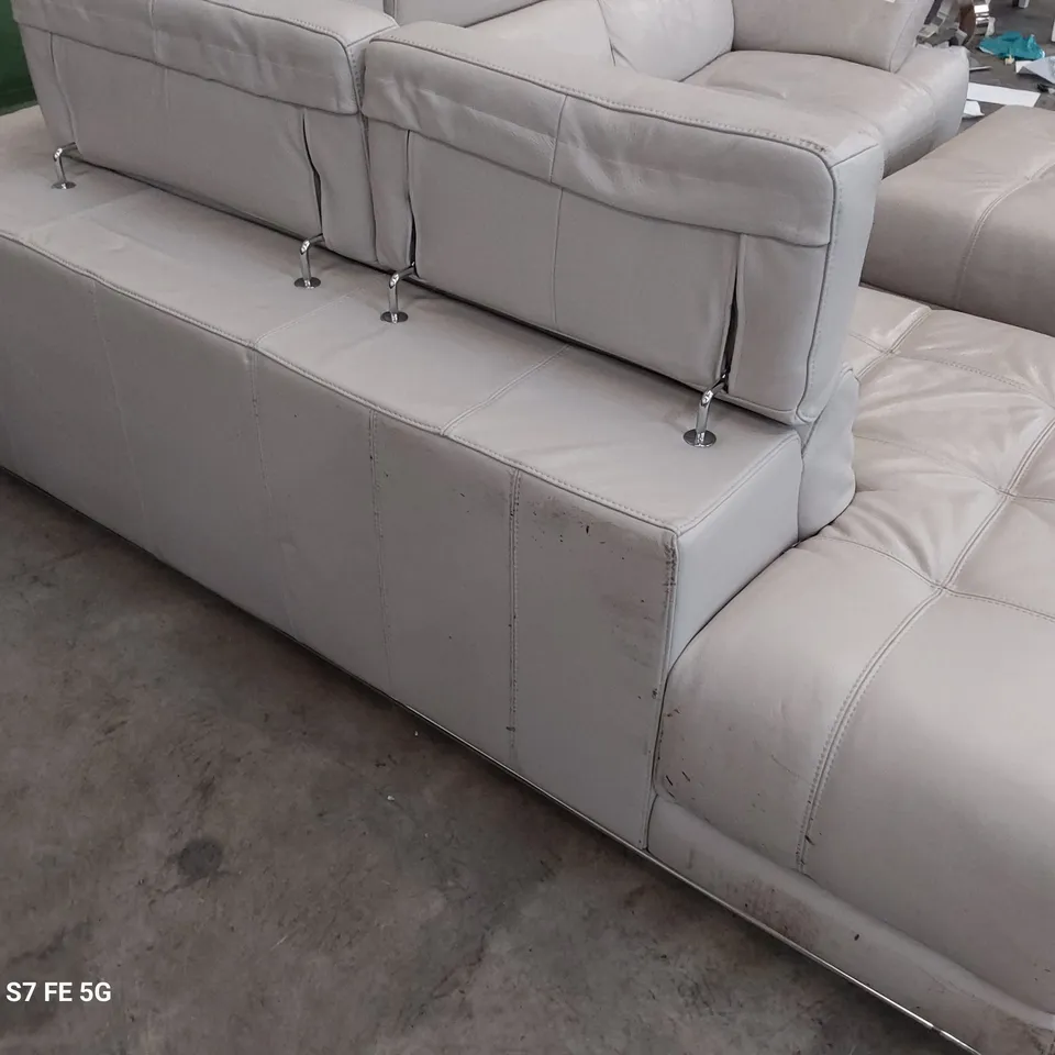 QUALITY ITALIAN DESIGNER VALENTINA CORNER GROUP WITH ADJUSTABLE HEADRESTS & FOOTSTOOL LIGHT GREY LEATHER