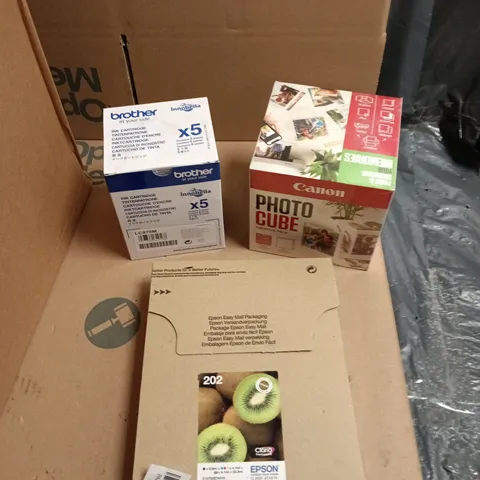 LARGE QUANTITY OF ASSORTED ITEMS TO INCLUDE CANON PHOTO CUBE CREATIVE PACK, BROTHER INK CARTRIDGE, EPSON 202 KIWI GENUINE INK CARTRIDGE MULTIPACK. - COLLECTION ONLY 