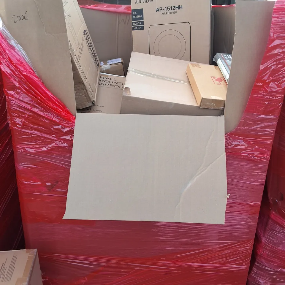 PALLET OF ASSORTED HOUSEHOLD ITEMS TO INCLUDE DELUXE VACUUM CLEANER, STRETCHED CANVASES AND 6-SLICE TOASTER