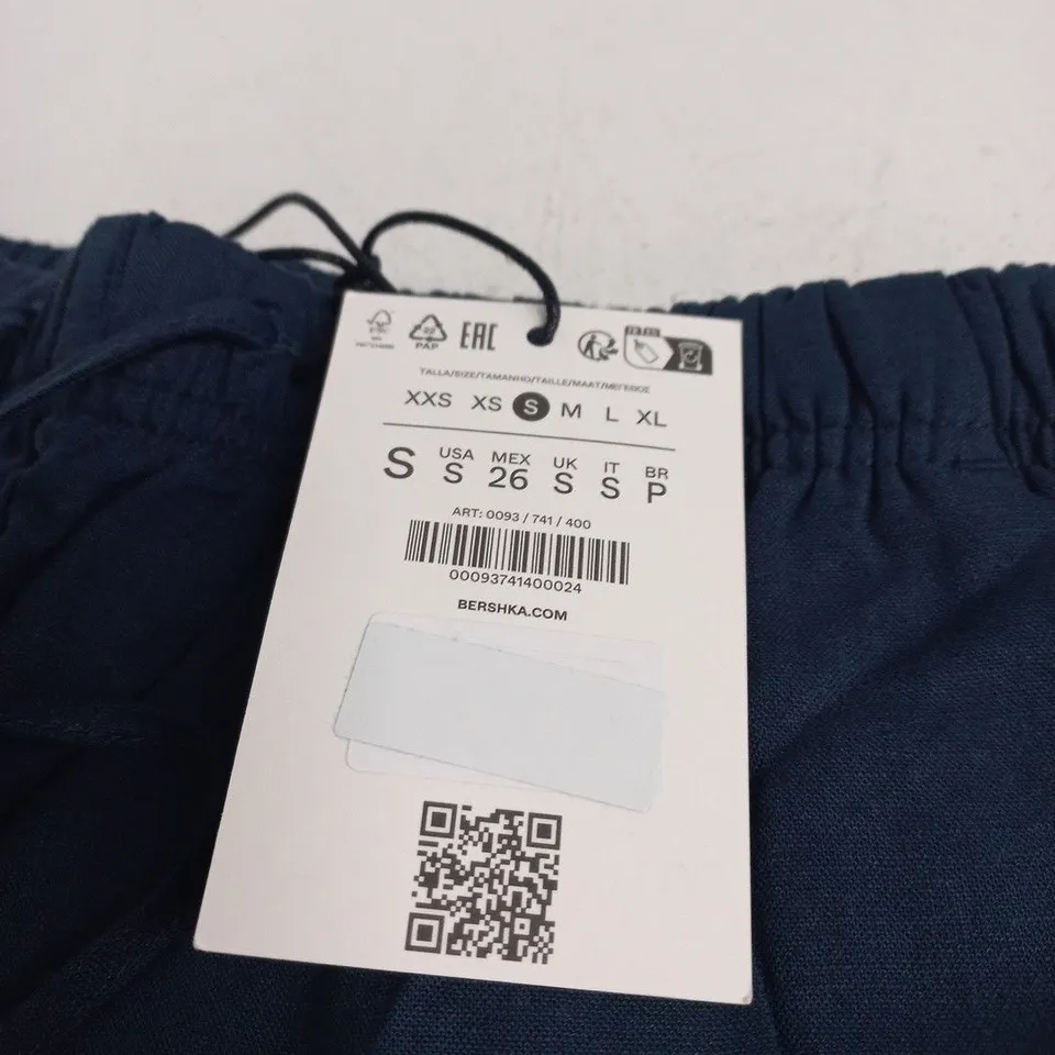 BERSHKA NAVY BLUE DRAWSTRING TROUSERS – UK SMALL
