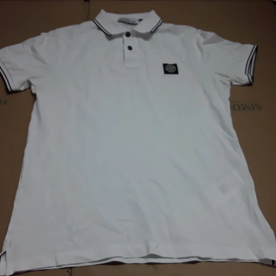 STONE ISLAND WHITE POLO SHIRT - M