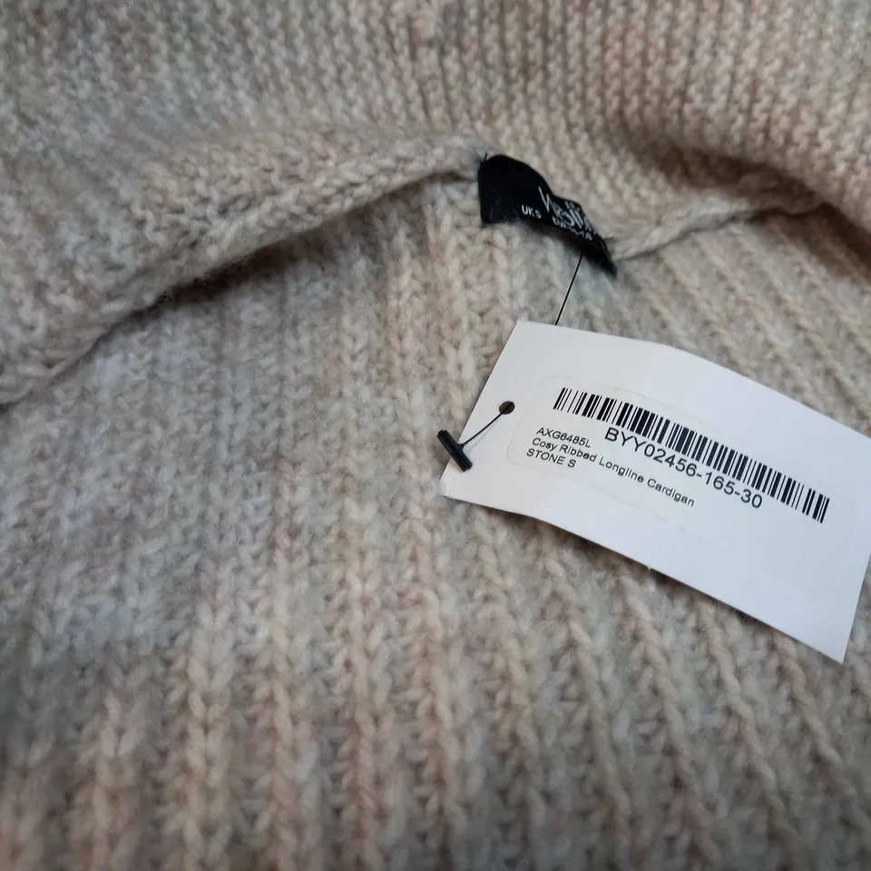 WALLIS STONE COSY RIBBED LONGLINE CARDIGAN - SMALL
