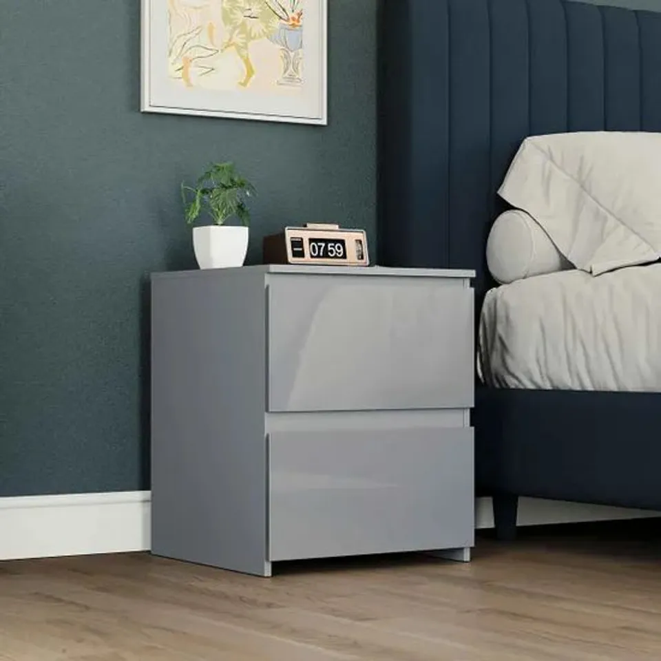 BOXED VIDA DESIGNS GLINTON 2 DRAWER BEDSIDE CHEST - GREY