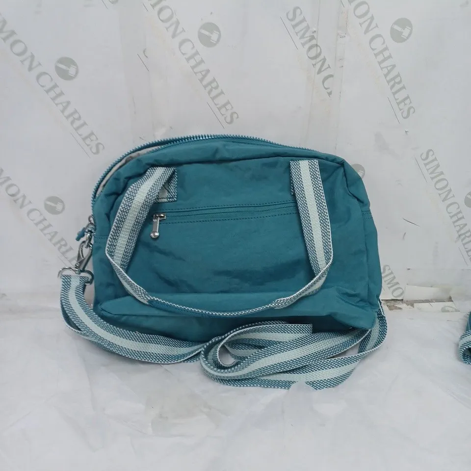 KIPLING LIVE LIGHT MEDIUM CANVAS BAG. MULTIPLE COMPARTMENTS. CUTE GORILLA KEYRING. BLUE AND WHITE