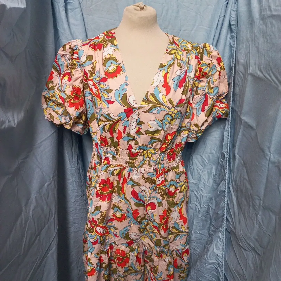 BODEN IRENE PUFF SLEEVE COTTON DRESS – PINK FLORAL - SIZE 14