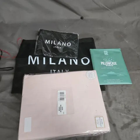BOX OF APPROX 15 HOUSEHOLD ITEMS TO INCLUDE MILANO ITALLY BAGS, DUVET COVER , ETC