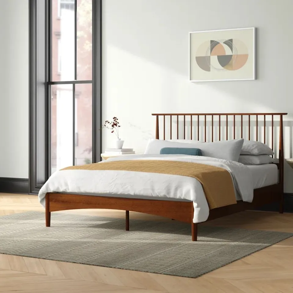 BOXED KILGO SOLID WOOD BEDFRAME WITH SPINDLED HEADBOARD // SIZE: KING (1 BOX)