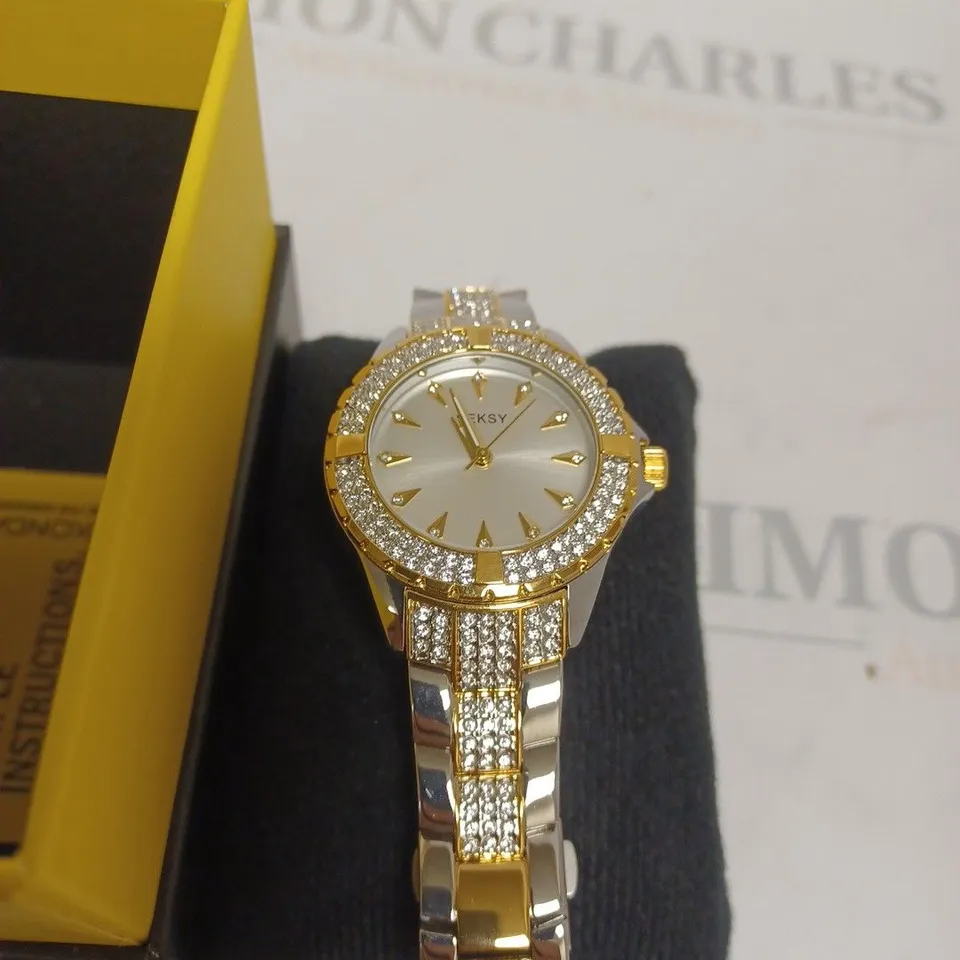 BOXED SEKONDA GOLD AND SILVER CRYSTAL WOMENS WATCH 