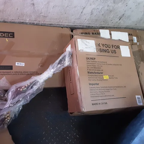 PALLET OF ASSORTED PRODUCTS INCLUDING HOMIDEC, JOISCAPE, COMHOMA OFFICE CHAIR, EMALL LIFE, ERGONOMIC DESK CHAIR, 3 LAYERS OF CLOTHES HANGERS