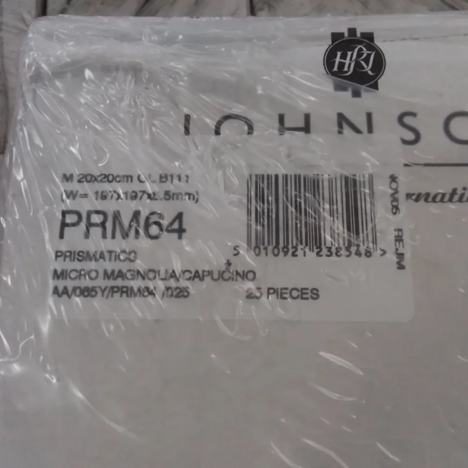 PALLET TO CONTAIN APPROX 96 X CARTONS OF JOHNSON PRISMATICS MICRO MAGNOLIA/CAPUCINO GLAZED WALL TILES - 25 TILES PER CARTON // TILE SIZE: 197 X 197 X 6.5mm