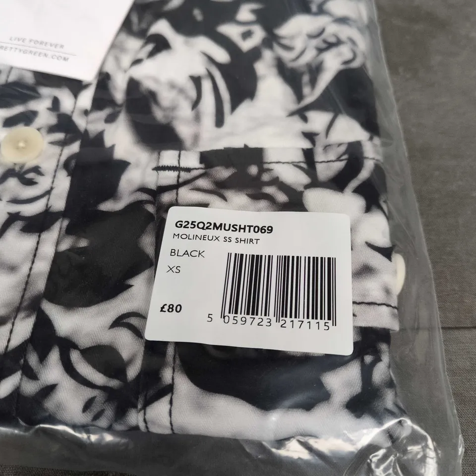 PRETTY GREEN MOLINEUX SHORT SLEEVE SHIRT – BLACK/WHITE PRINT, XS