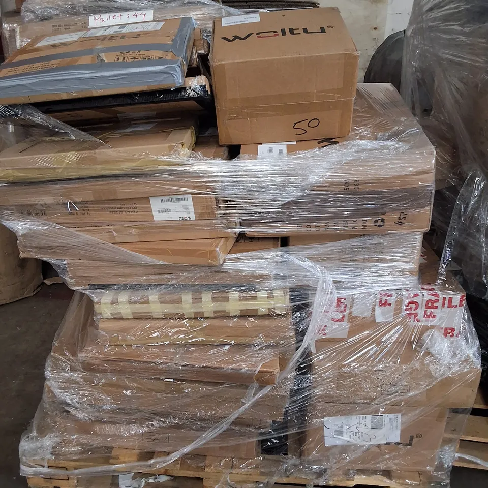 PALLET OF ASSORTED ITEMS TO INCLUDE WOLTU DARK GREY OTTOMAN, PINK BARSTOOL AND DRESSING MIRROR