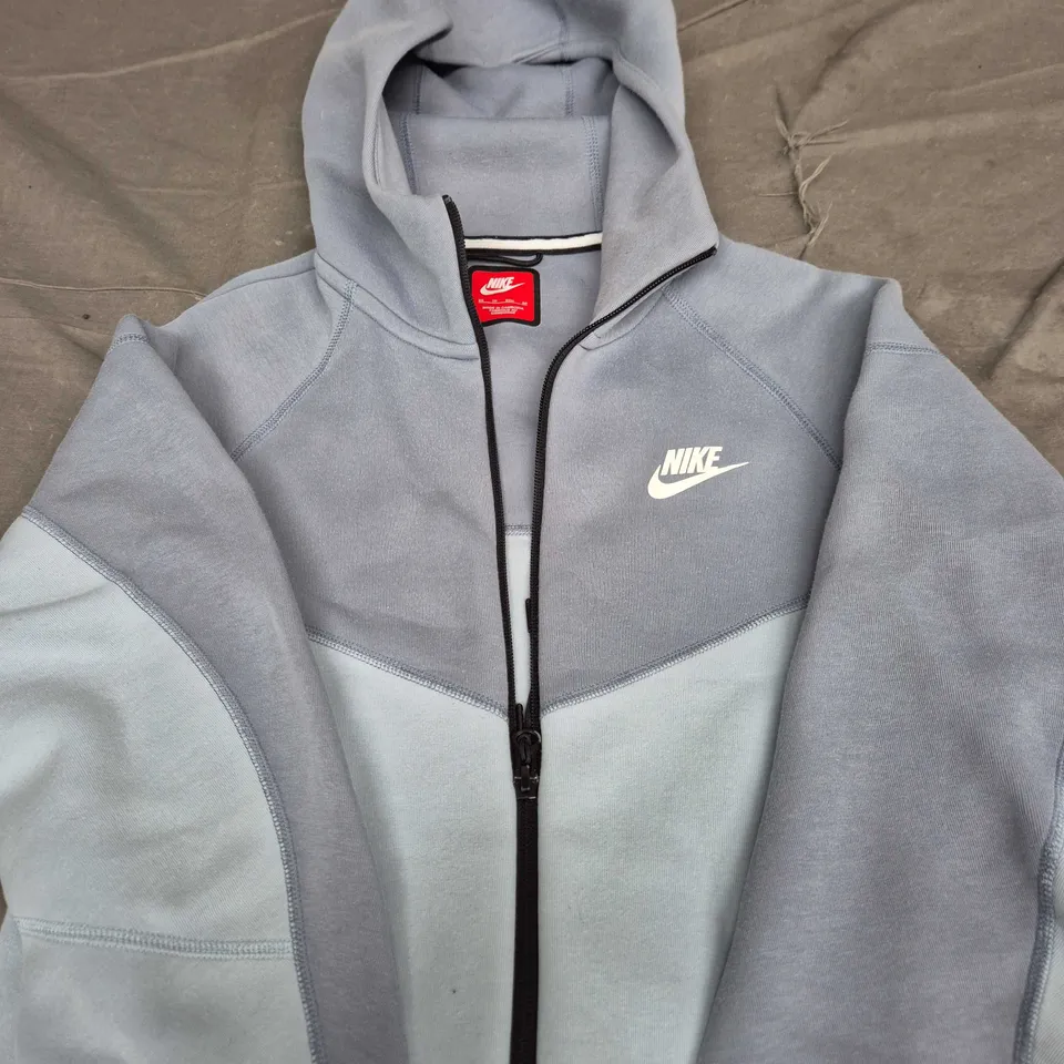 NIKE ZIP HOODIE – COLOUR-BLOCK GREY/BLUE WITH SWOOSH LOGO SIZE XS