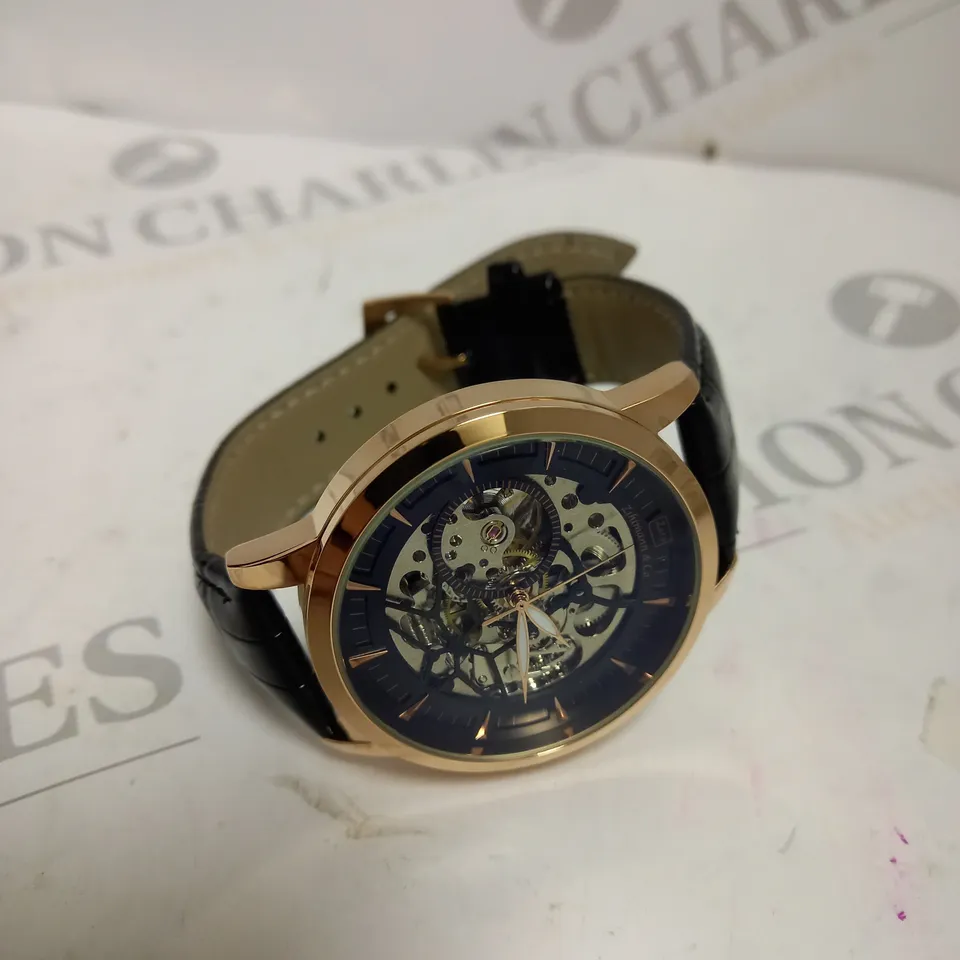 MENS ZIHLMANN & CO AUTOMATIC WATCH - Z210 – SKELETON DIAL – GOLD COLOUR CASE – GENUINE LEATHER CASE – HAND ASSEMBLED 