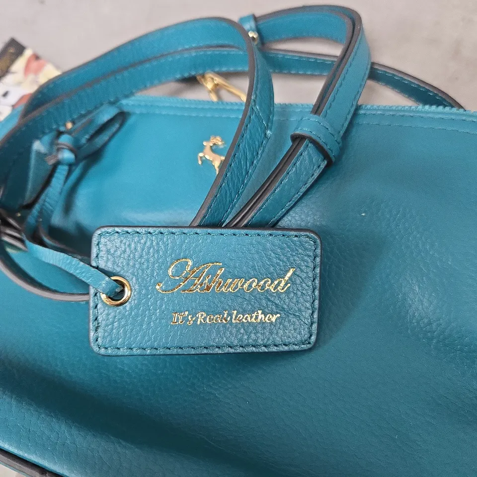 ASHWOOD REAL LEATHER TEAL LEATHER HANDBAG WITH GOLD-TONE HARDWARE