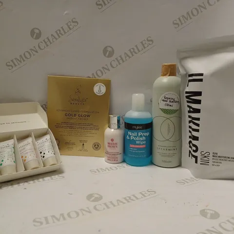 BOX OF APPROX 20 ASSORTED HEALTH AND BEAUTY ITEMS TO INCLUDE - MYLEE NAIL PREP & POLISH - MOLTON BROWN HAND LOTION - SEOULISTA BEAUTY GOLD GLOW ECT