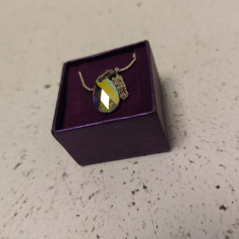 NATIONAL TRUST STERLING SILVER TEARDROP PENDANT NECKLACE WITH CRYSTAL – PURPLE PRESENTATION BOX