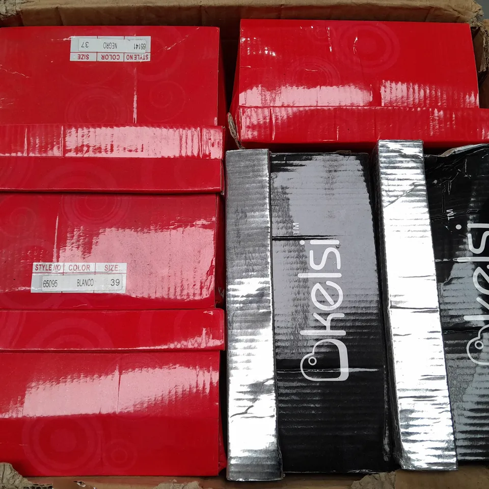 BOX OF APPROX 12 ASSORTED SHOES IN VARIOUS COLOURS & SIZES
