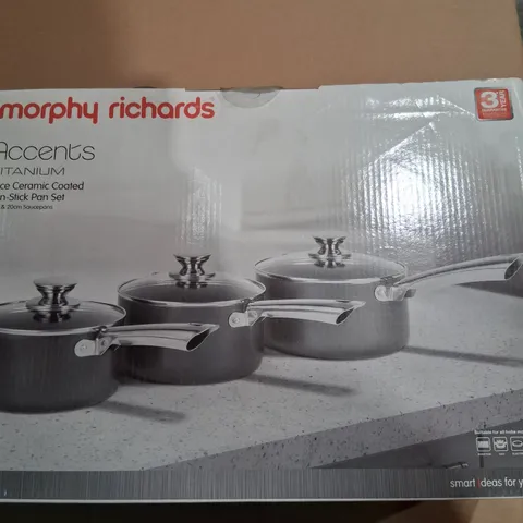 BRAND NEW BOXED MORPHY RICHARDS ACCENTS TITANIUM 3PCE CERAMIC COATED NON STICK PAN SET