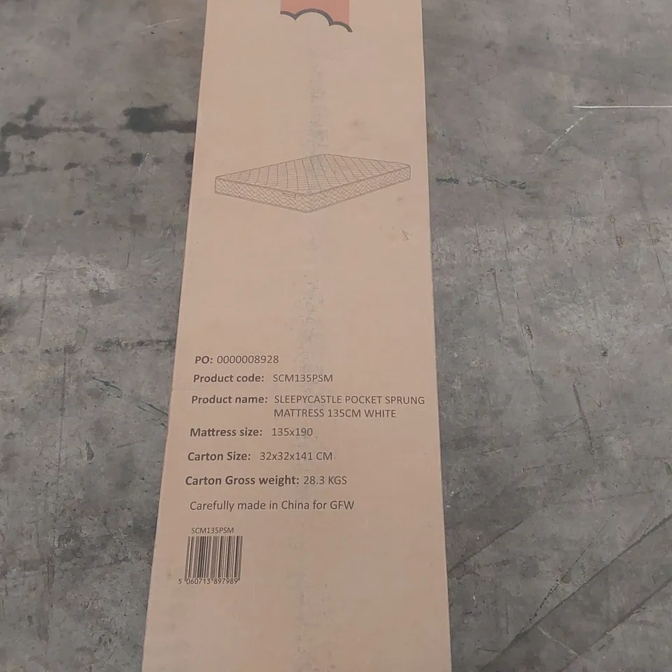QUALITY BOXED AND ROLLED SLEEPYCASTLE POCKET SPRUNG 135CM DOUBLE MATTRESS 