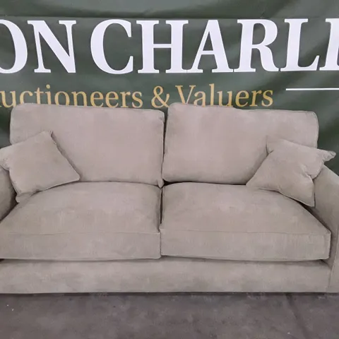 QUALITY DESIGNER WILLIAMS HIGH BACK 3 SEATER SOFA - TAN FABRIC