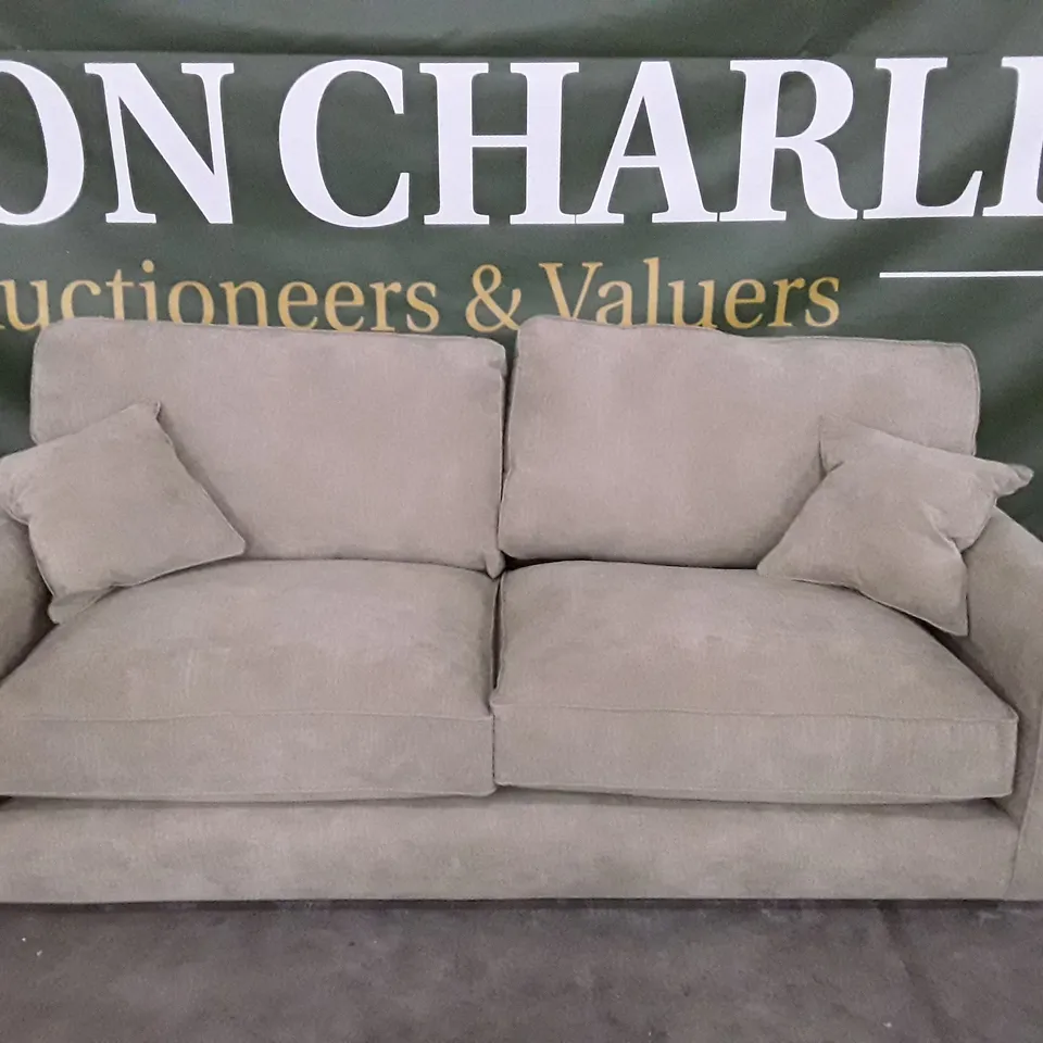 QUALITY DESIGNER WILLIAMS HIGH BACK 3 SEATER SOFA - TAN FABRIC