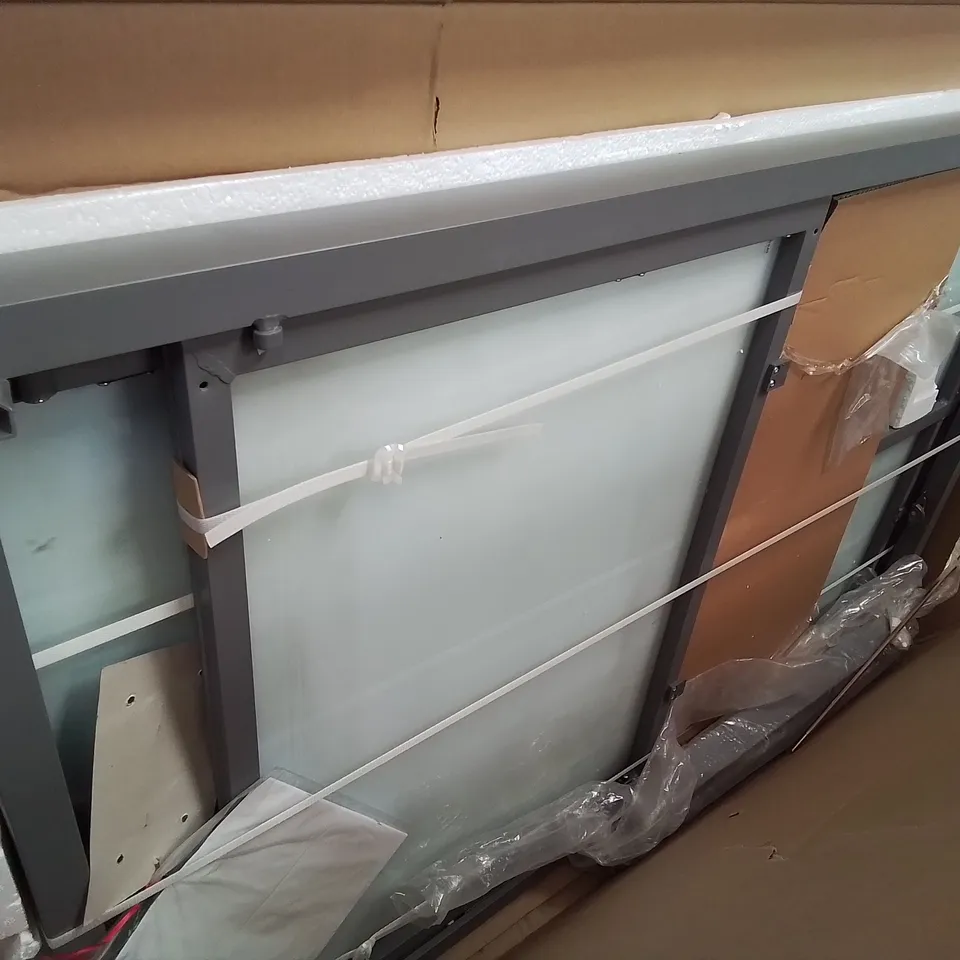 BOXED GOODHOME MOOREA ALUMINIUM FRAMED TABLE WITH TEMPERED GLASS TOP