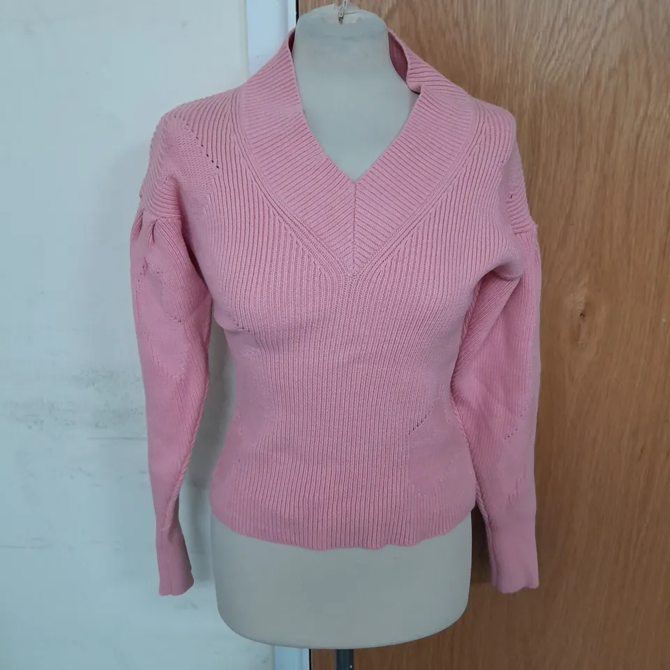 DIESEL PLEATED SLEEVE KNITTED JUMPER IN PINK SIZE XS