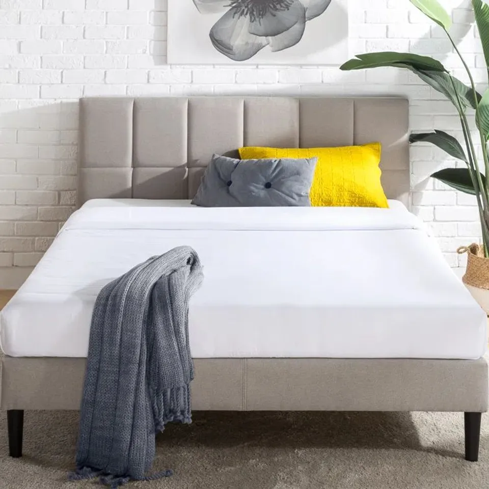 BOXED CONCHO SMART USB UPHOLSTERED BED FRAME WITH HEADBOARD 