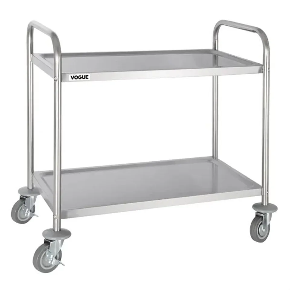 BOXED VOGUE STAINLESS STEEL 2 TIER CLEARING TROLLEY (1 BOX)