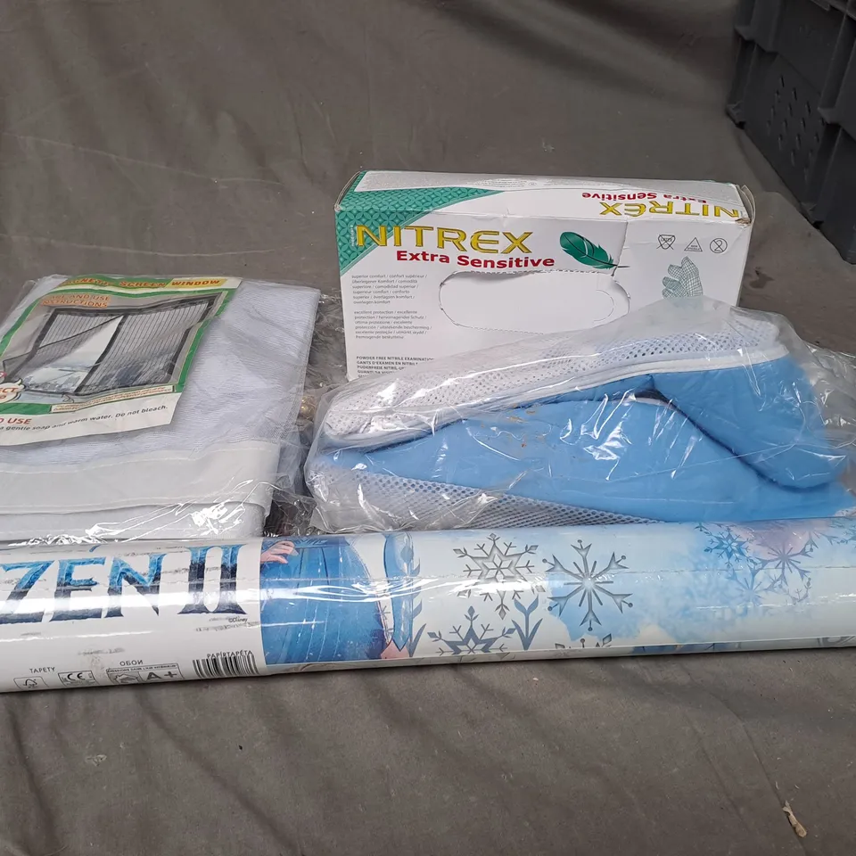APPROXIMATELY 20 ASSORTED HOUSEHOLD PRODUCTS TO INCLUDE FROZEN WALLPAPER, RUBBER GLOVES AND MAGNETIC WINDOW SCREEN