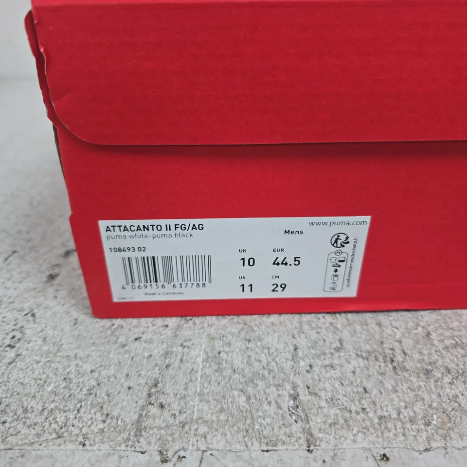 PUMA ATTACANTO II FG/AG FOOTBALL BOOTS – WHITE, UK 10 (EU 44.5) – BOXED