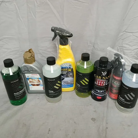APPROXIMATELY 13 ASSORTED LIQUIDS TO INCLUDE EZCARCARE FUSION SPRAY SEALANT, RAIN X EXTERIOR DETAILER, HONDA ULTRA DOT 4 BRAKE FLUID, ETC - COLLECTION ONLY