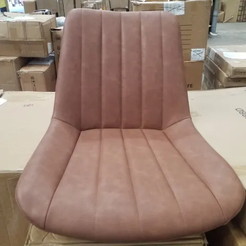 BOXED SET OF 2 BROWN FAUX LEATHER DINING CHAIRS 