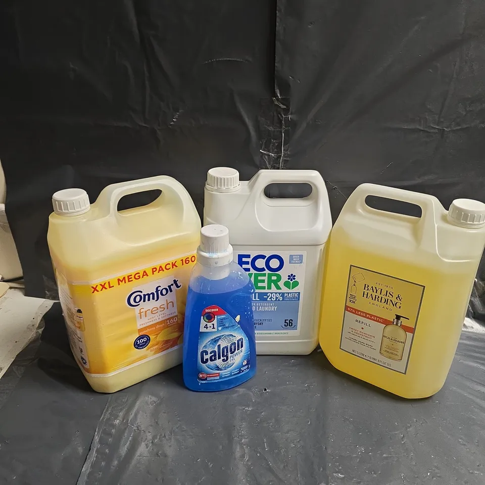 LOT OF 4 ASSORTED LARGE LIQUIDS TO INCLUDE - CALGON POWER GEL - ECOVER NON BIO LAUNDRY - COMFORT FABRIC CONDITIONER - ETC