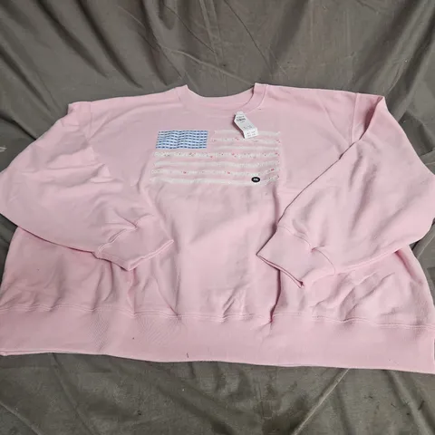 HOLLISTER FLAG APPLIQUE CREW NECK JUMPER IN PINK SIZE XXL