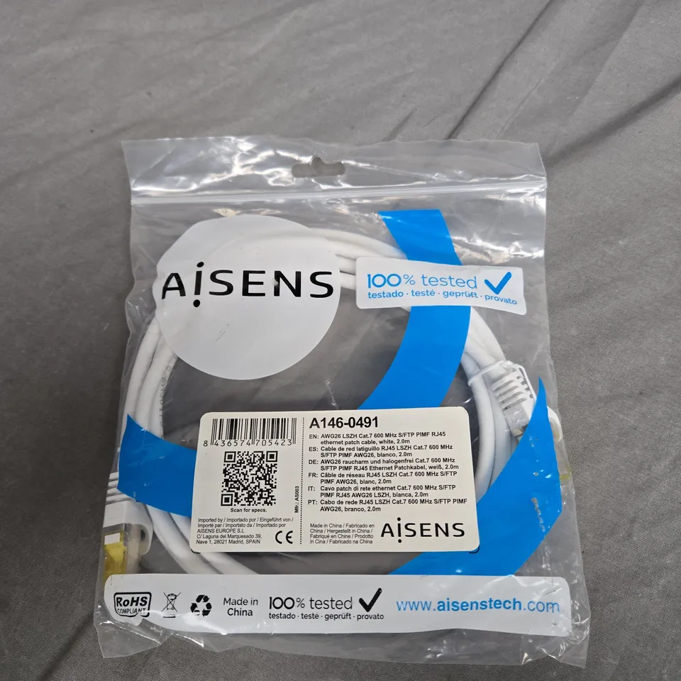 BOX OF ASSORTED AISENS A146-0491 CAT.7/ 2M/ WHITE RJ45 SFTP NETWORK CABLES - COLLECTION ONLY 