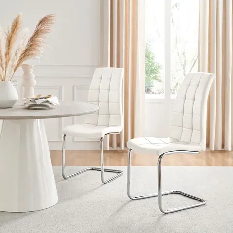 BOXED SET OF 2 CHOWCHILLA FAUX LEATHER CUSHIONED CANTILEVER LEG DINING CHAIRS - WHITE (1 BOX)