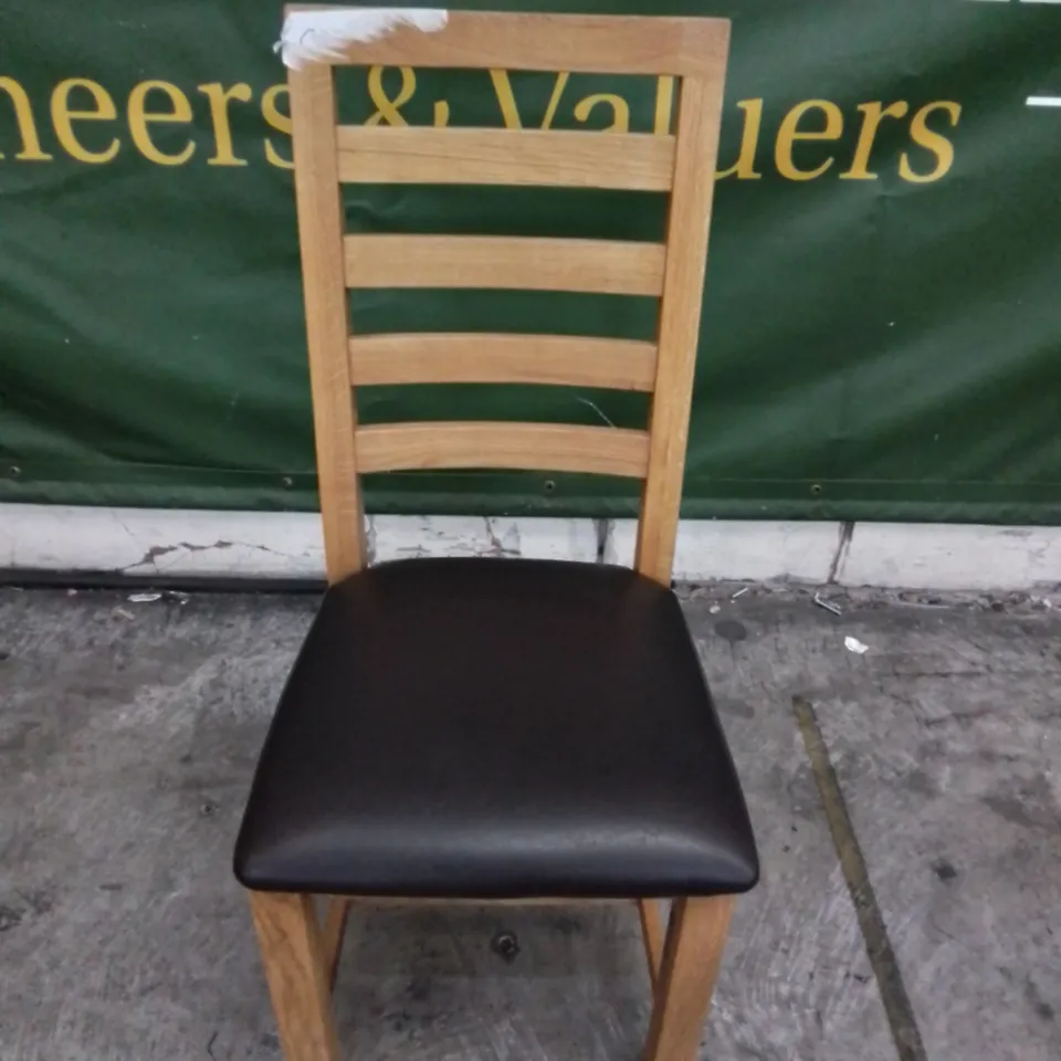 DESIGNER CAMBRIDGE LEATHER AND WOOD DINING CHAIR