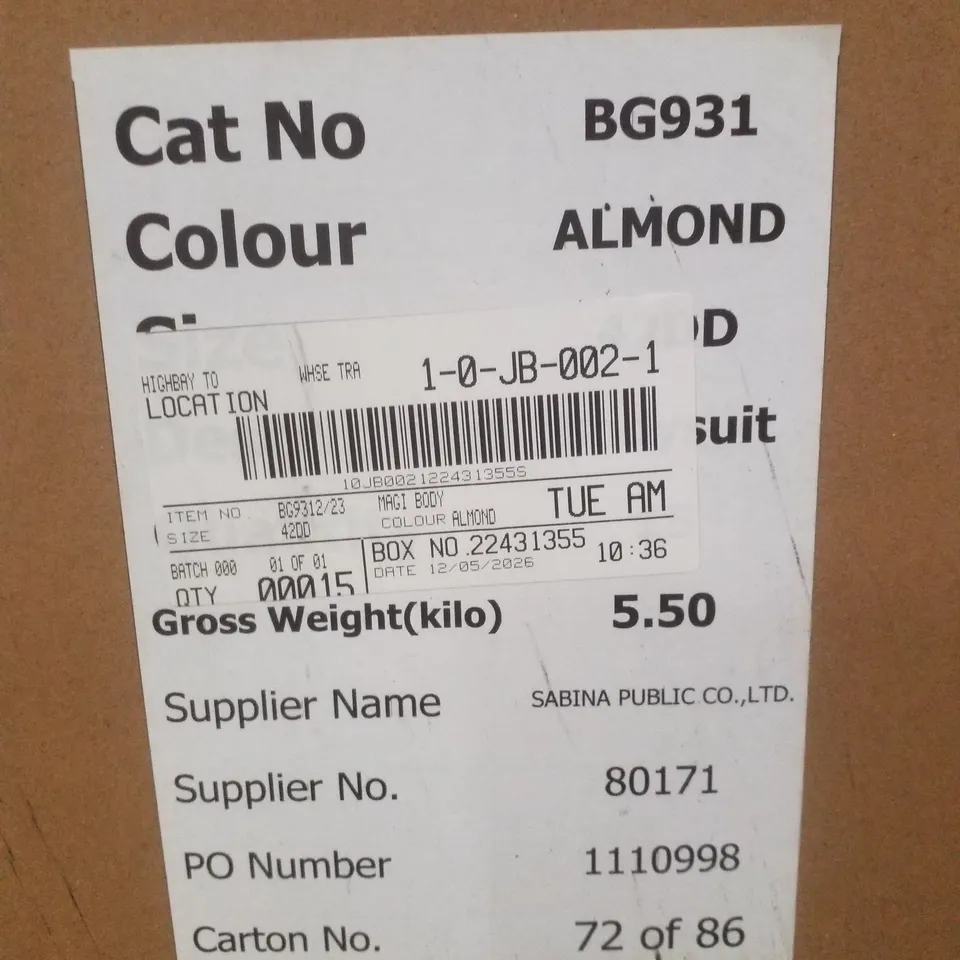 BOX CONTAINING APPROXIMATELY 15 BRAND NEW MAGISCULPT ALMOND BODYSUIT - SIZE 42DD