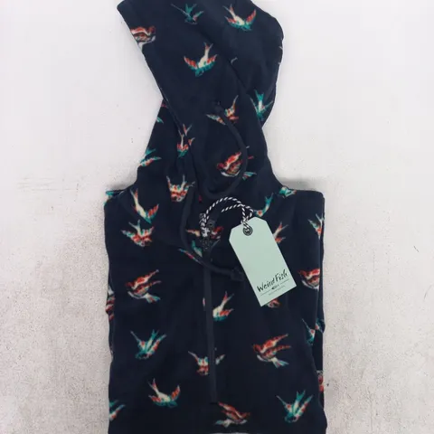 WEIRD FISH LANA 1/4 ZIP PRINTED MICRO FLEECE HOODIE IN NIGHTSHADE SIZE 12