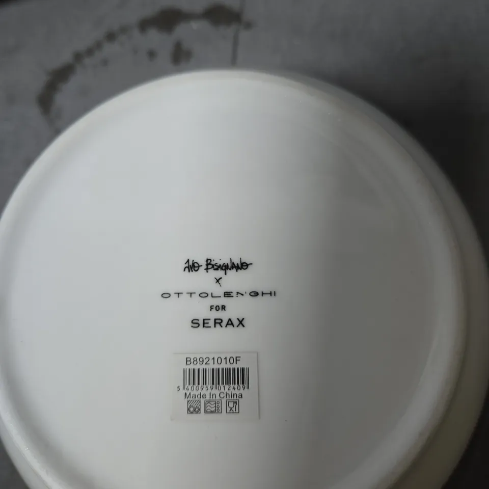 3 X SERAX WHITE CERAMIC BOWL WITH RED STRIPE MOTIF 