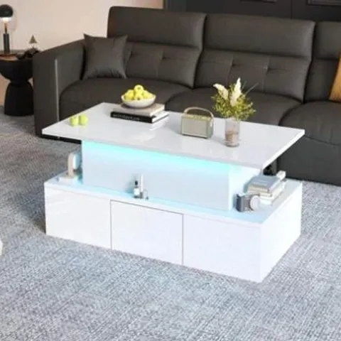 BOXED LIFT-TOP COFFEE TABLE, HIGHGLOSS CENTRE TABLE WITH 4 DRAWERS & LED LIGHTS, LIFTING SOFA SIDE TABLE, N605P374201W