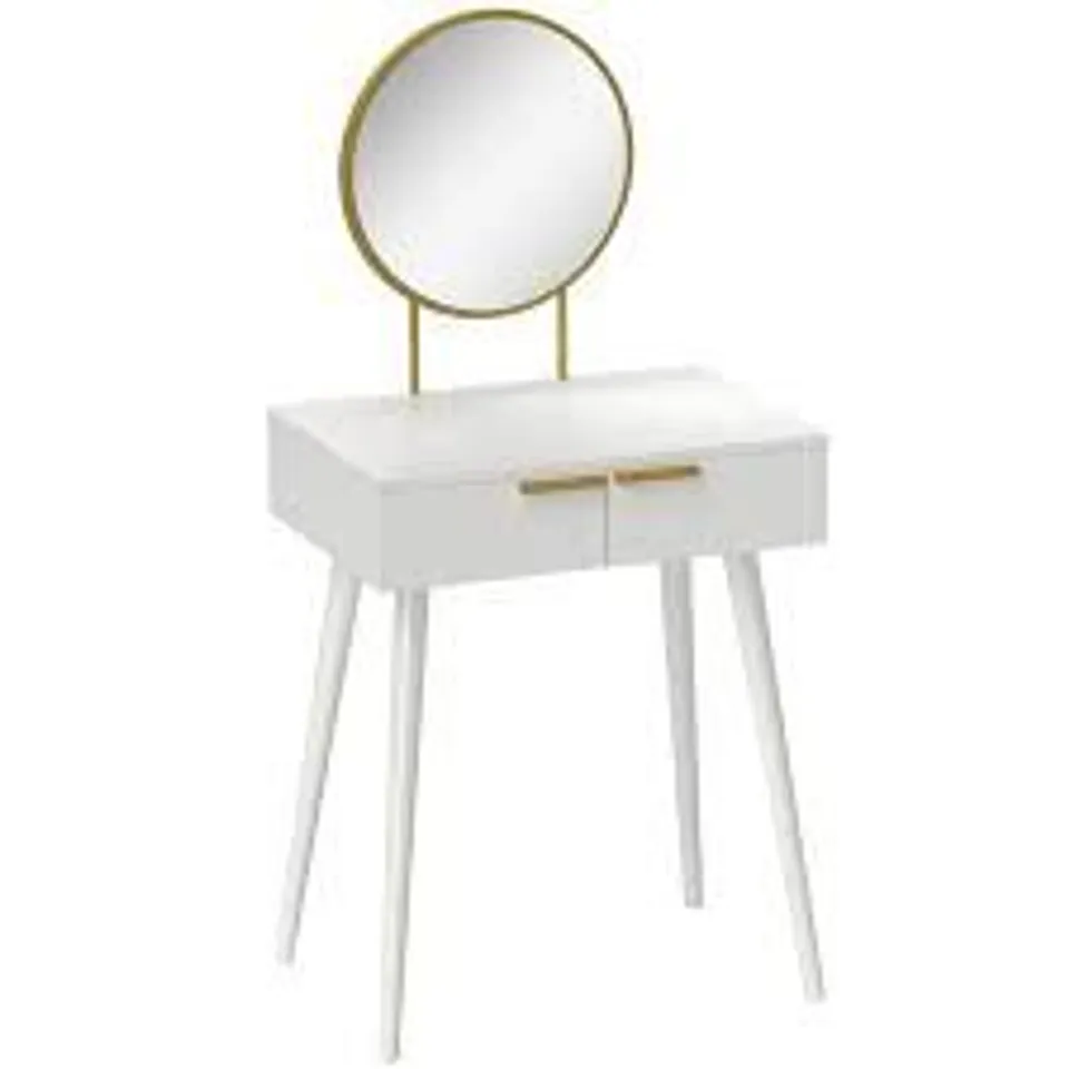 HOMCOM ELEGANT DRESSING TABLE, WITH ROUND MIRROR, 60 X 40 X 123 CM - WHITE