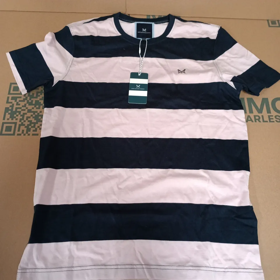 CREW CLOTHING COMPANY NEWTON STRIPE TEE IN HRTPINK - MEDIUM